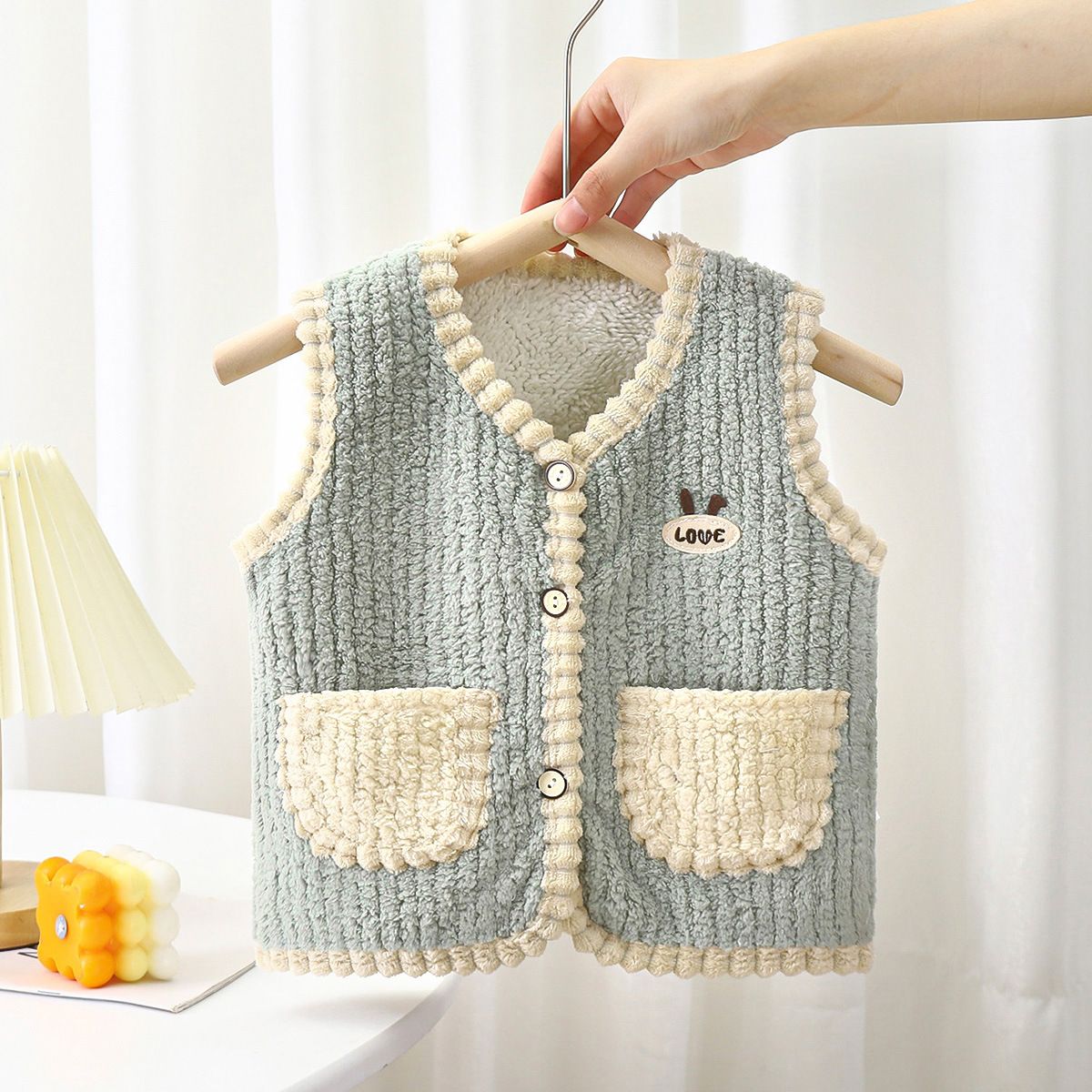 Autumn Winter Toddler Girls' Thickened Puffer Fleece Vest Cute Warm Fashionable Open-Front Colorblock Jacket