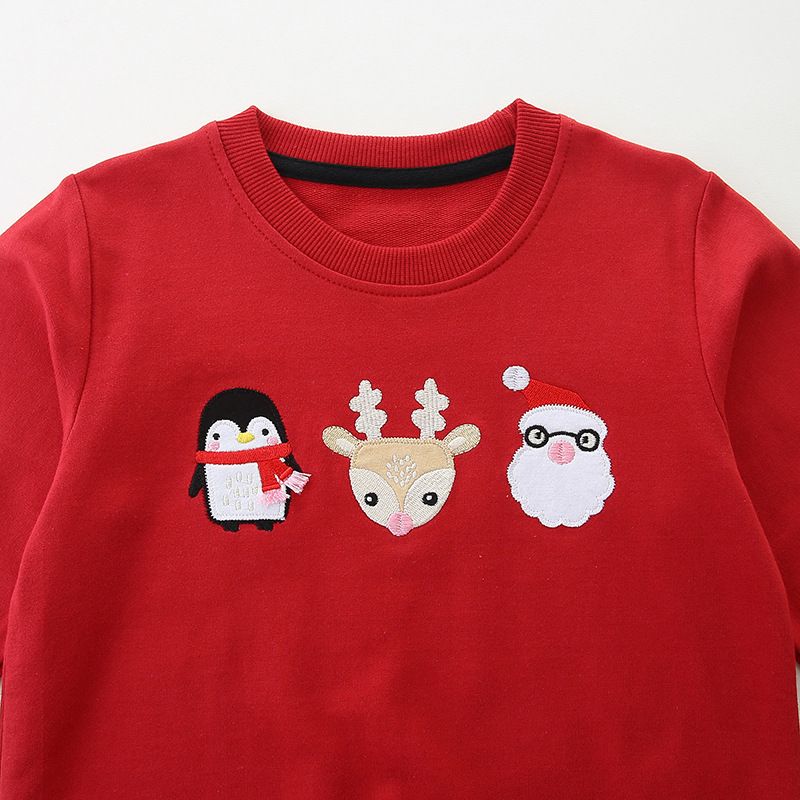 Autumn Winter Girls' Christmas Sweatshirt Warm Long-Sleeve Top Cute Cartoon Print Crewneck Holiday Warm Kidswear