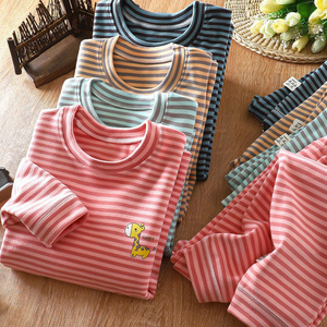 Autumn Striped Bear Loungewear Set Girls' Long-Sleeve Cotton Pajama Set with Pants, Cute Cartoon Design