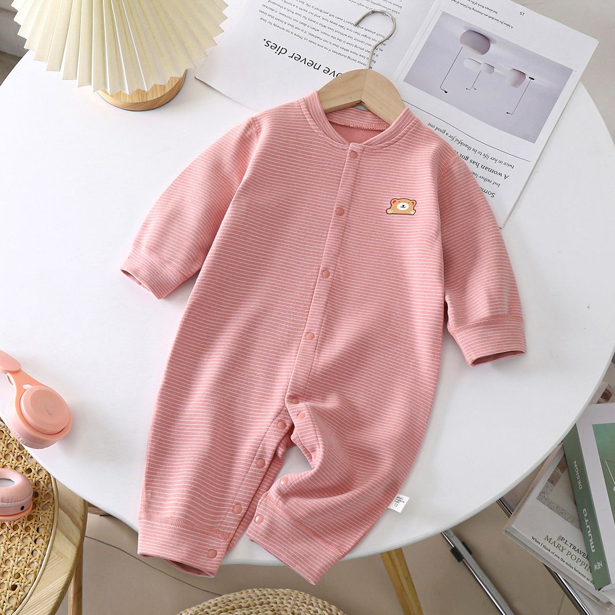 Autumn Winter Baby Cotton Long Sleeve Jumpsuit Cartoon Infant Romper Cute Striped Baby Onesie