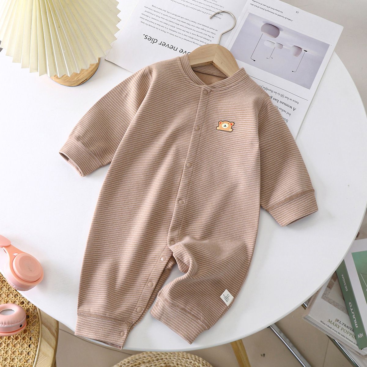 Autumn Winter Baby Cotton Long Sleeve Jumpsuit Cartoon Infant Romper Cute Striped Baby Onesie