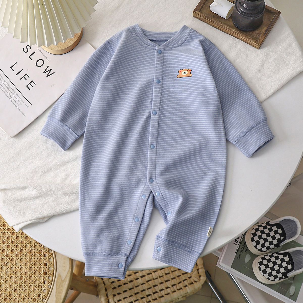 Autumn Winter Baby Cotton Long Sleeve Jumpsuit Cartoon Infant Romper Cute Striped Baby Onesie