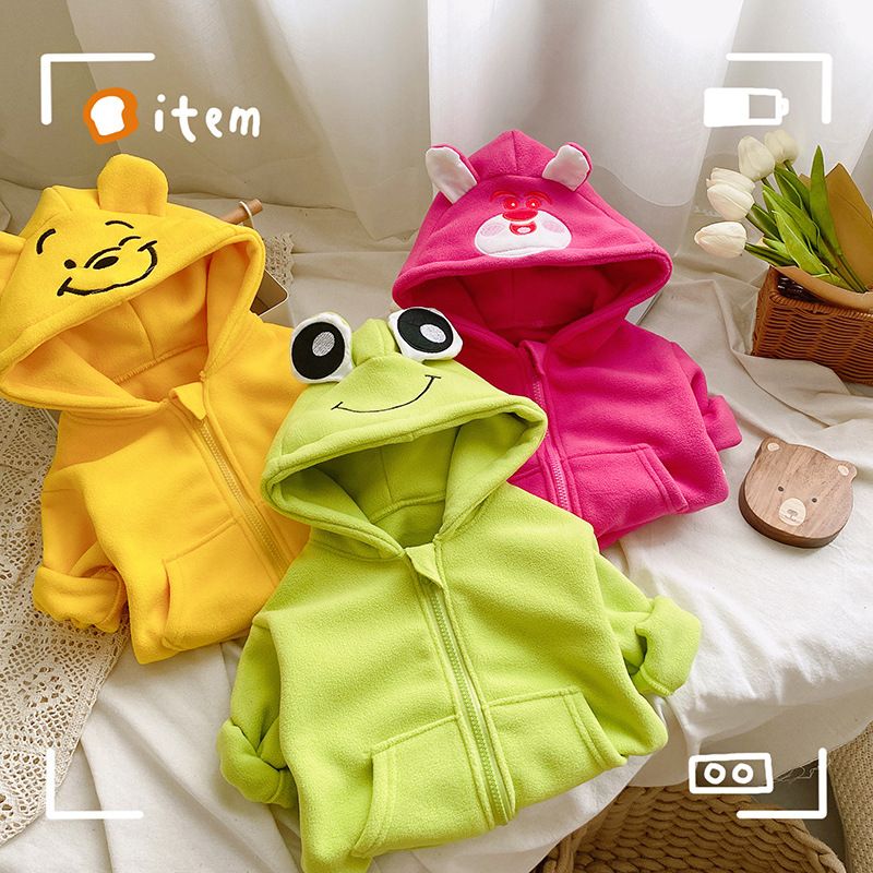 Autumn Winter Baby Flannel Hooded Jacket Warm Cartoon Bunny Long Sleeve Cardigan Hooded Thickened Baby Top