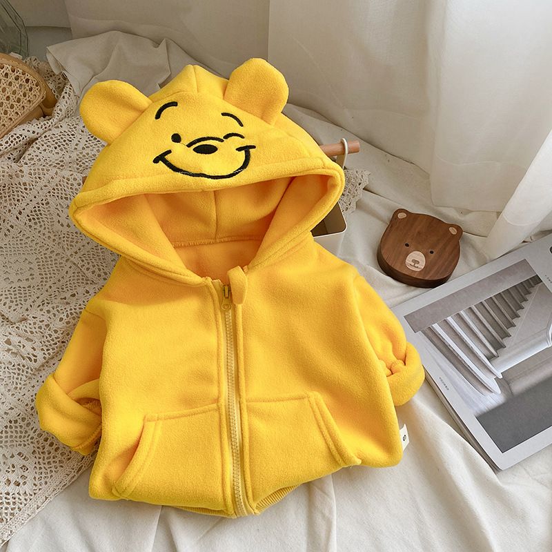 Autumn Winter Baby Flannel Hooded Jacket Warm Cartoon Bunny Long Sleeve Cardigan Hooded Thickened Baby Top