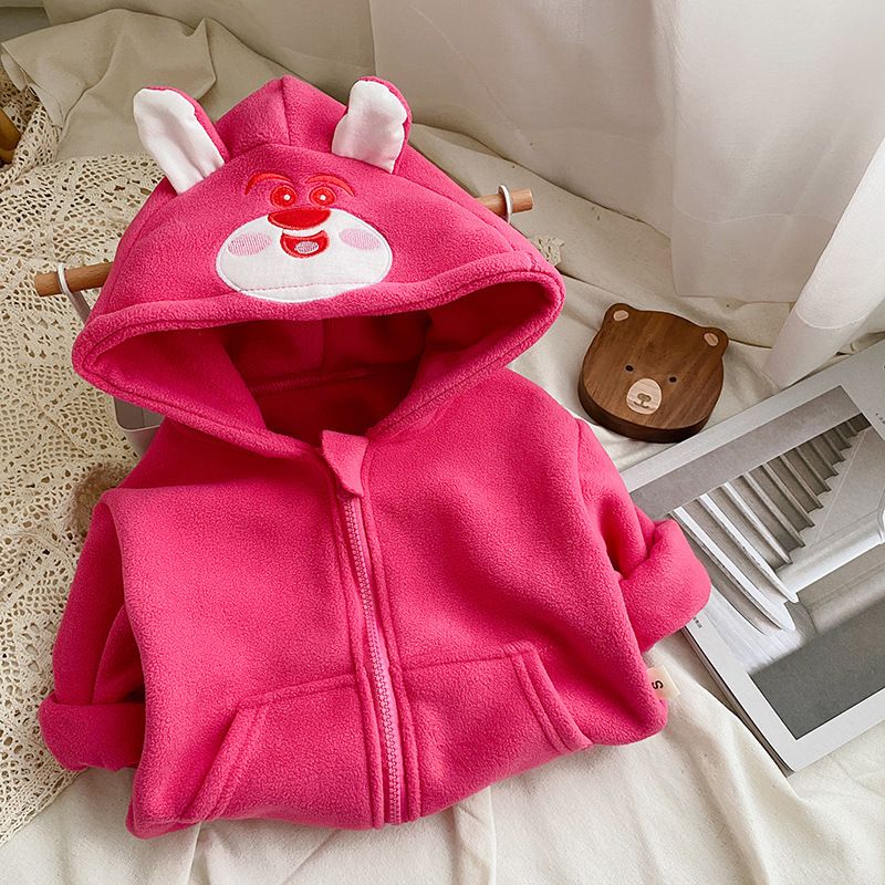 Autumn Winter Baby Flannel Hooded Jacket Warm Cartoon Bunny Long Sleeve Cardigan Hooded Thickened Baby Top