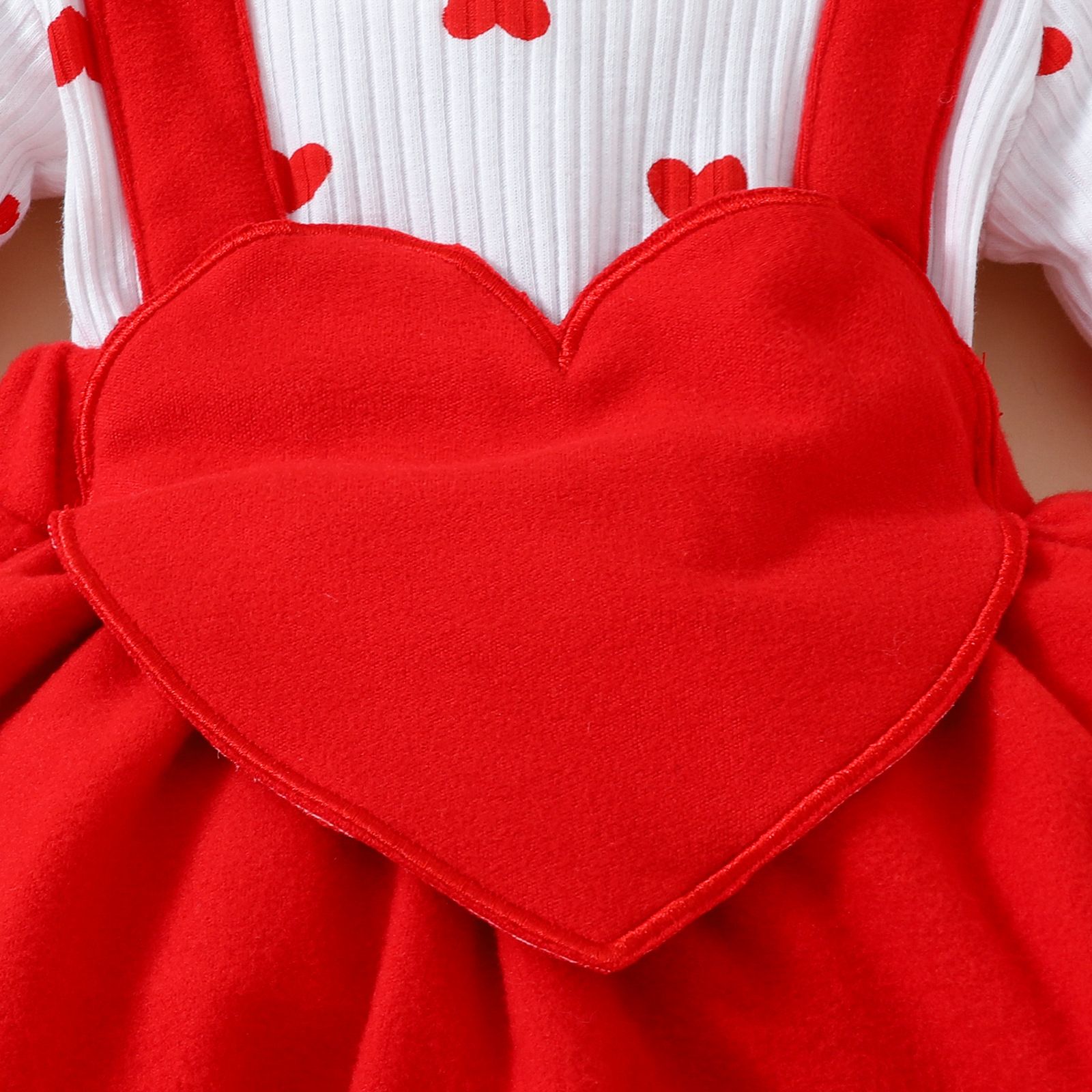 Autumn Winter Baby Heart Suspender Skirt Set Valentine's Day Long Sleeve Romper with Headband Cute Princess Dress for Baby Girls