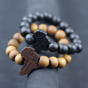 Handmade Africa Map Pendant Bracelet, Wooden Carved Africa Map, Creative Wooden Beads Beaded Bracelet for Men Women