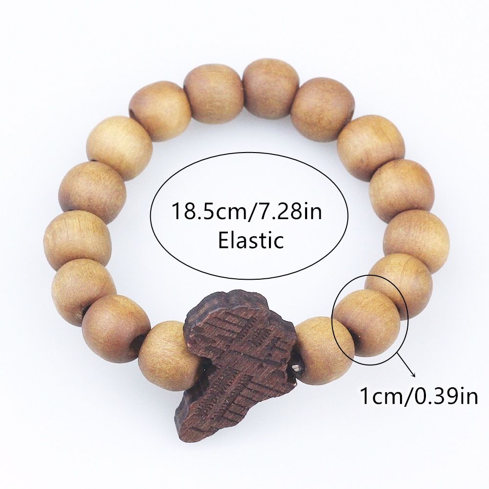 Handmade Africa Map Pendant Bracelet, Wooden Carved Africa Map, Creative Wooden Beads Beaded Bracelet for Men Women