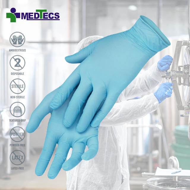 Highly Elastic Durable Blue Surgical Powder Latex Free Nitrile Gloves For Medical