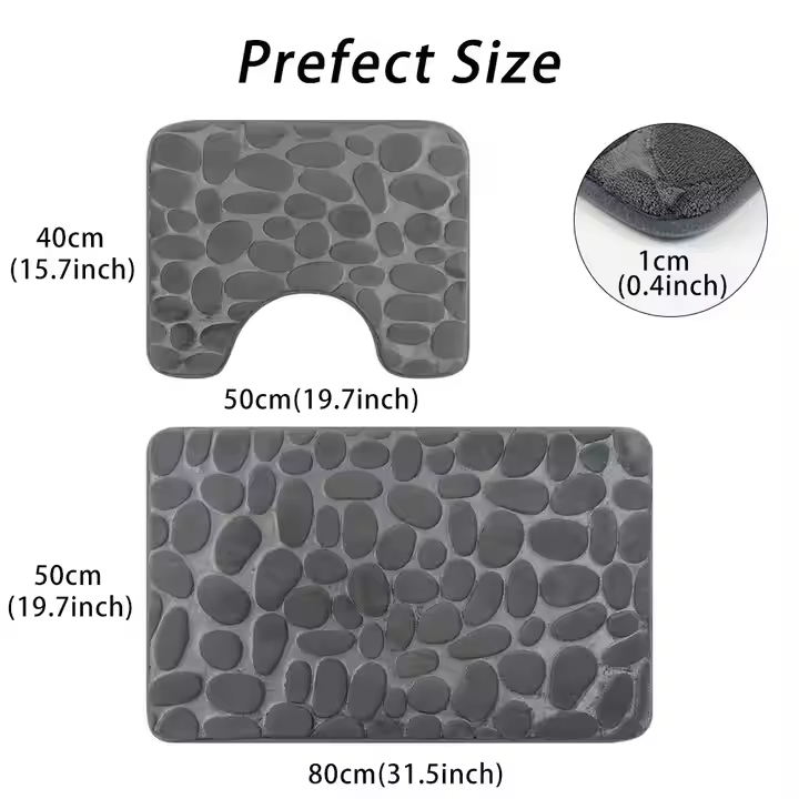 Stone bath mat memory foam mat Thick foot mat foot rug non-slip bathroom rug bathmat 3D embossed Bath Rug 2 pcs Set