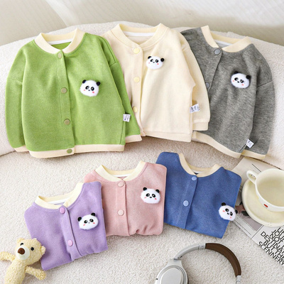 Autumn and Winter Girls' Jacket Cute Panda Design, Cozy and Casual Long-Sleeve Sweater for Daily Wear, Warm Children's Top