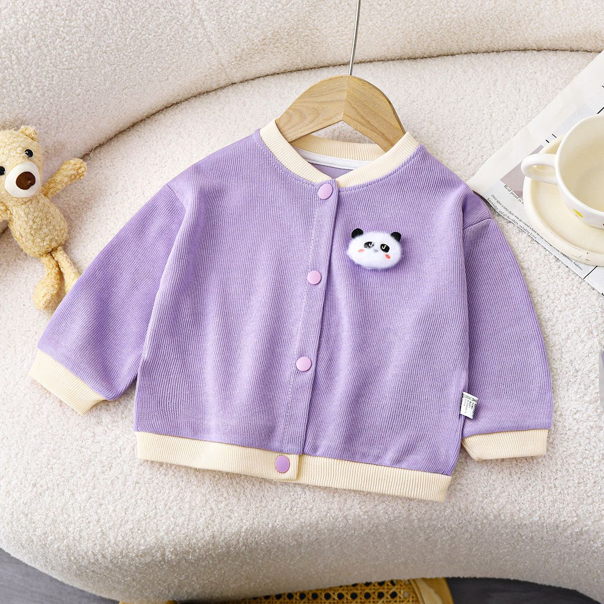 Autumn and Winter Girls' Jacket Cute Panda Design, Cozy and Casual Long-Sleeve Sweater for Daily Wear, Warm Children's Top