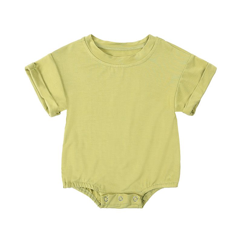 Bamboo fiber baby clothes summer thin bag fart clothes baby short sleeved crawling clothes candy color newborn