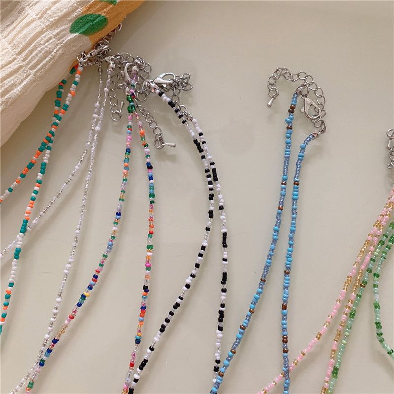 Colorful bohemian beaded rice bead necklace girly rainbow candy bracelet necklace