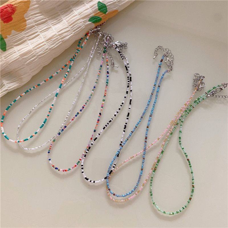 Colorful bohemian beaded rice bead necklace girly rainbow candy bracelet necklace