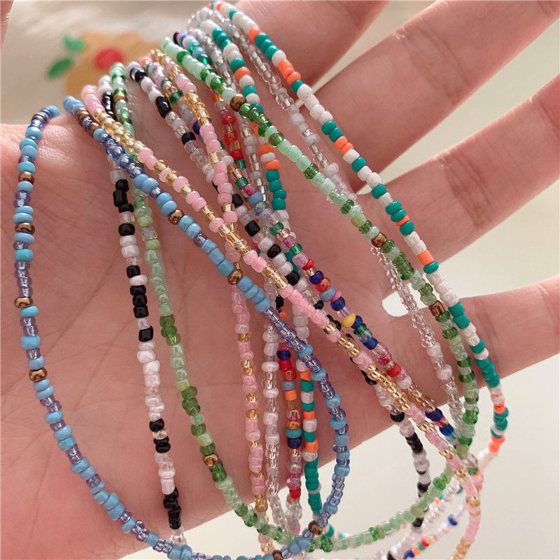 Colorful bohemian beaded rice bead necklace girly rainbow candy bracelet necklace