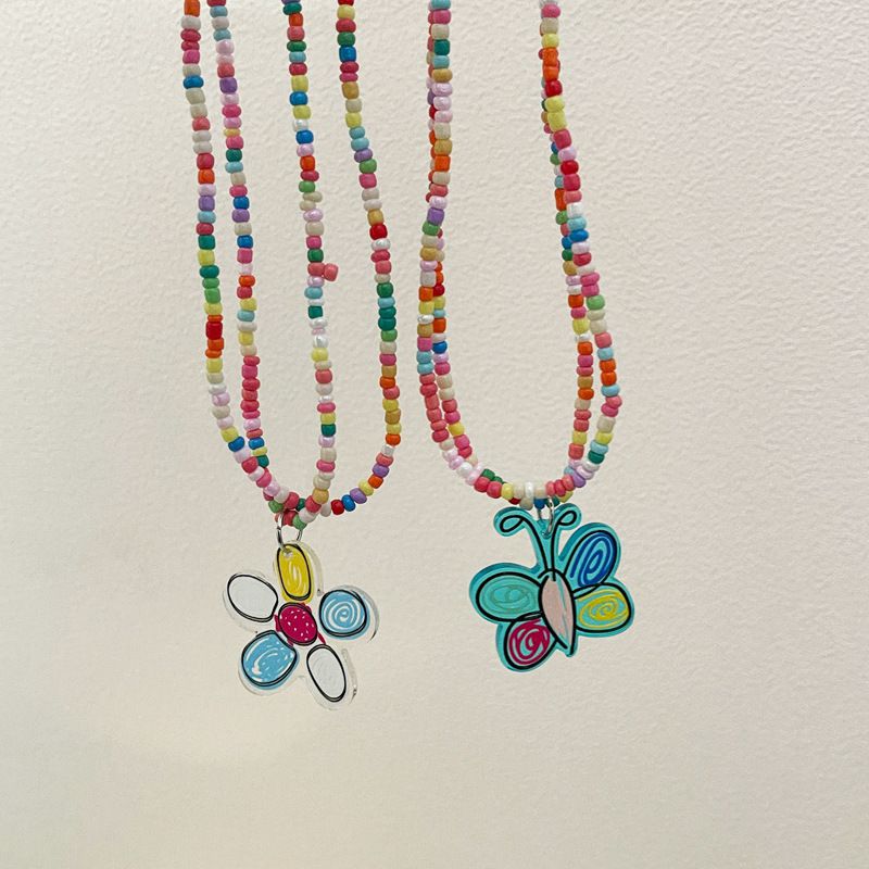 Rainbow necklace graffiti flower butterfly bracelet necklace girl