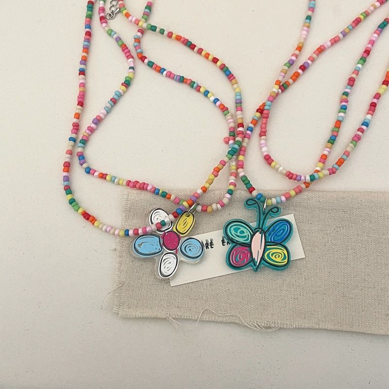 Rainbow necklace graffiti flower butterfly bracelet necklace girl