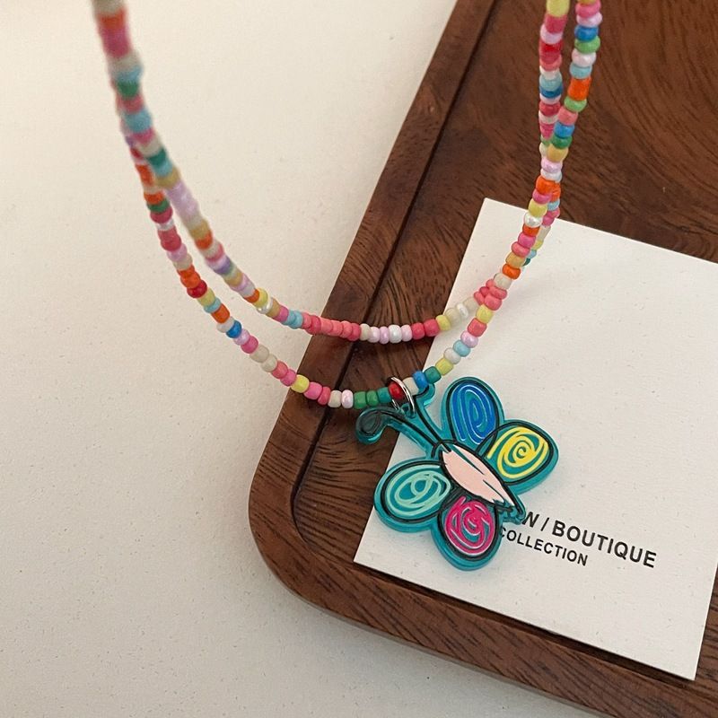 Rainbow necklace graffiti flower butterfly bracelet necklace girl