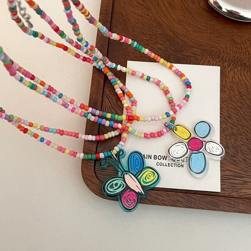 Rainbow necklace graffiti flower butterfly bracelet necklace girl