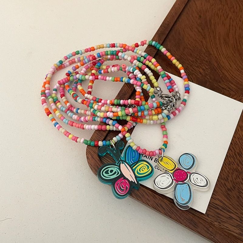 Rainbow necklace graffiti flower butterfly bracelet necklace girl