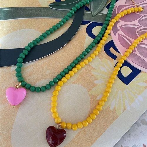 Love charm beaded necklace in a statement candy color