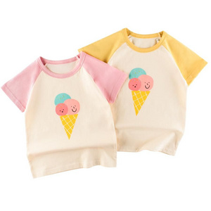 Summer Kids' Ice Cream Print Short-Sleeve T-Shirt Cute, Comfortable Cartoon Color-Block Design Casual Top