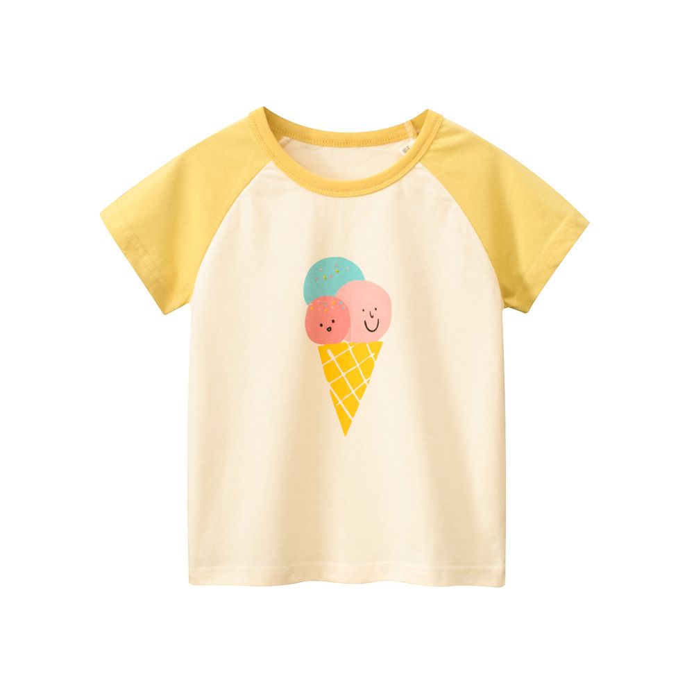 Summer Kids' Ice Cream Print Short-Sleeve T-Shirt Cute, Comfortable Cartoon Color-Block Design Casual Top