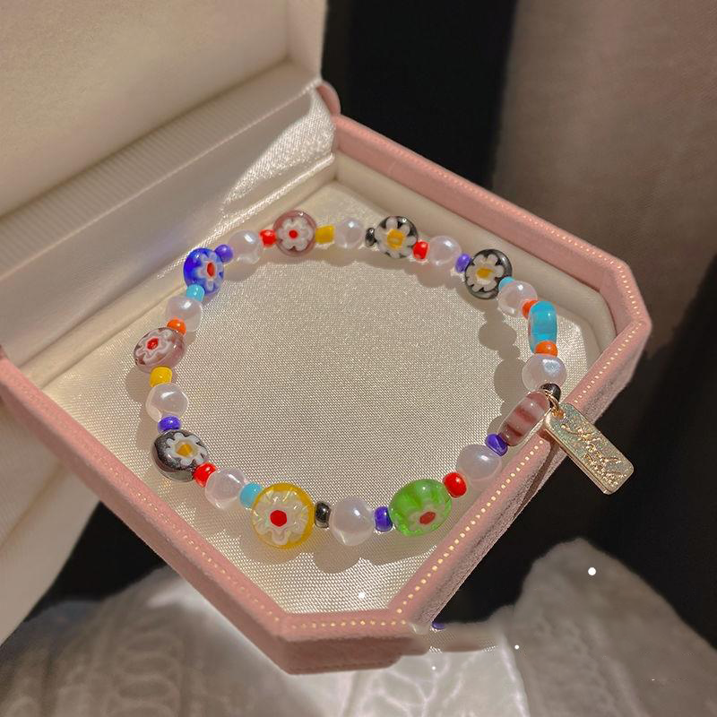 Cute candy colored small flower glass girl anklets and bracelets