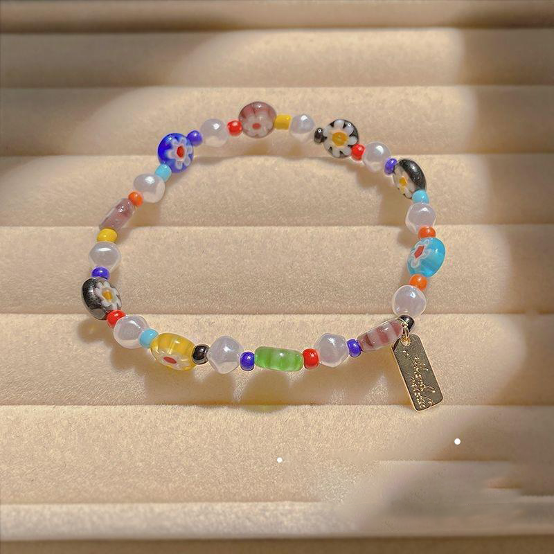 Cute candy colored small flower glass girl anklets and bracelets