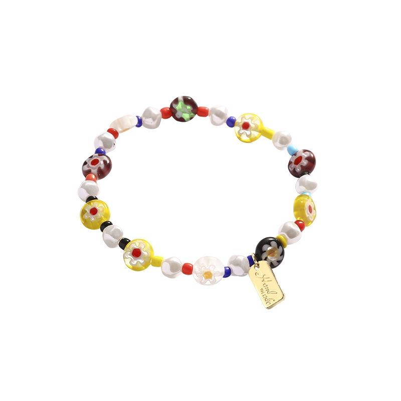 Cute candy colored small flower glass girl anklets and bracelets