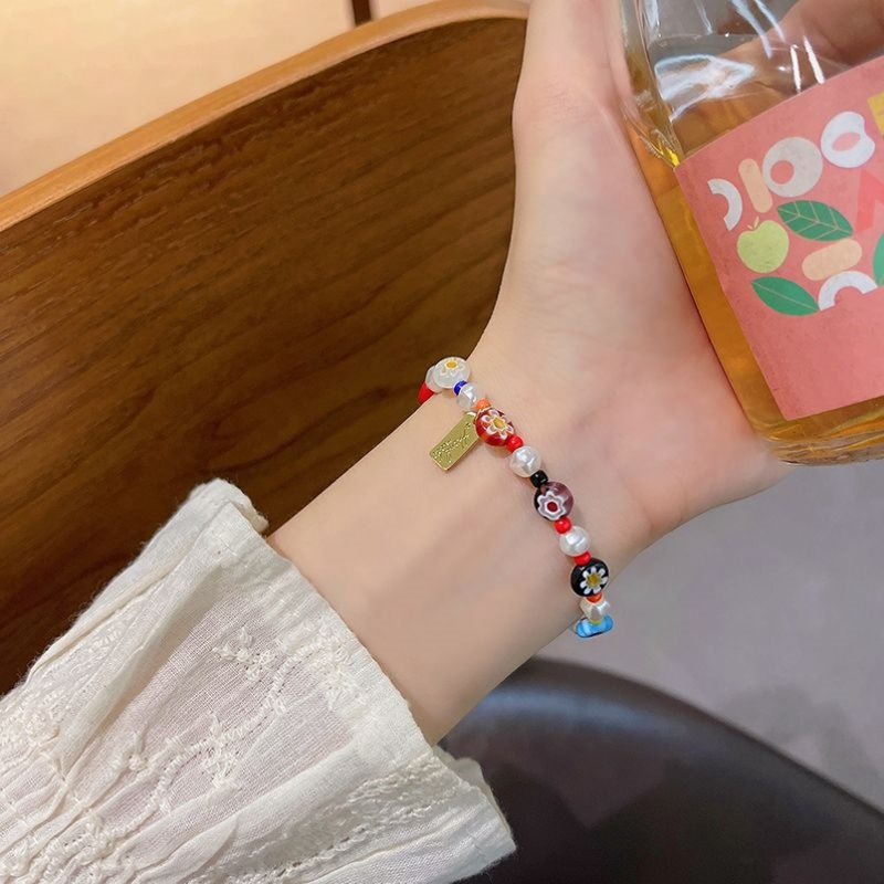 Cute candy colored small flower glass girl anklets and bracelets