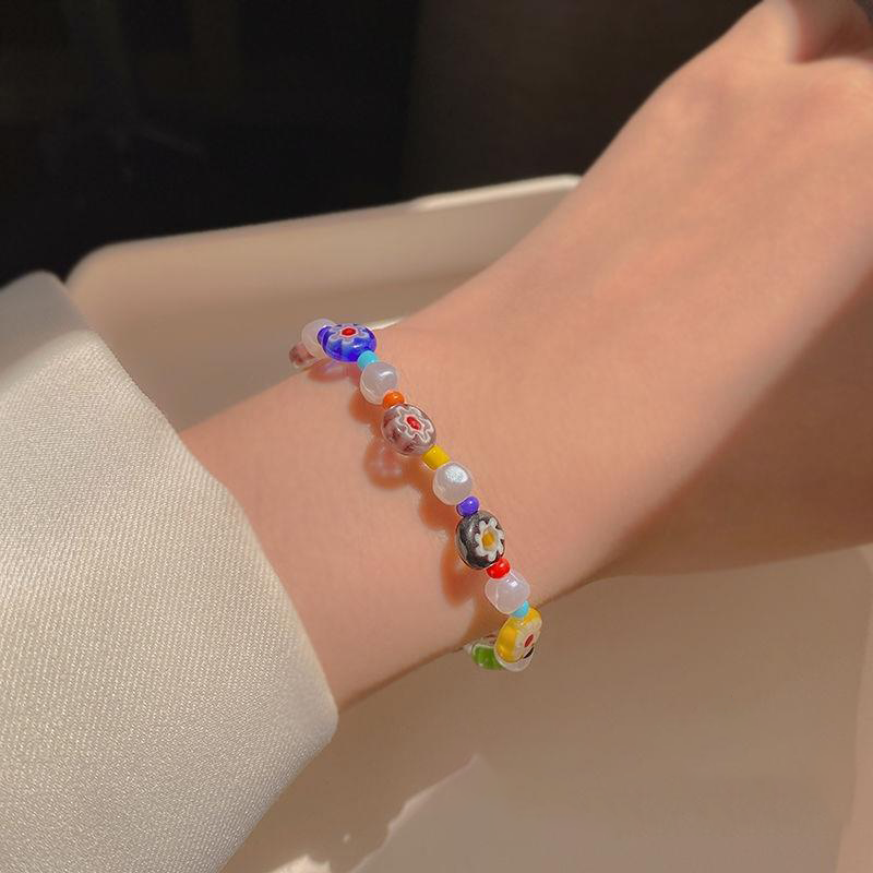 Cute candy colored small flower glass girl anklets and bracelets