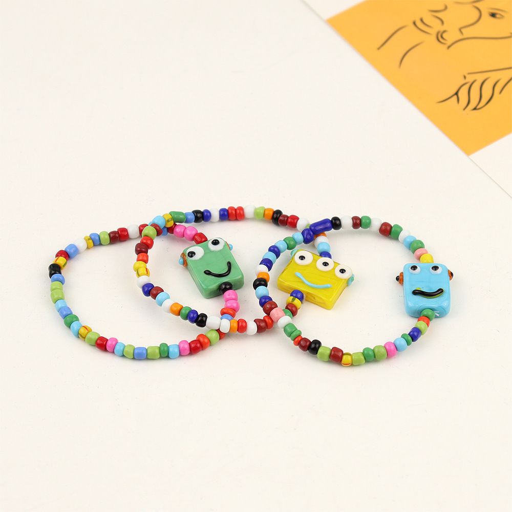 New colorful rice bead bracelets, smiley robots, men's and women's bracelets