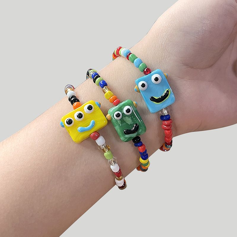 New colorful rice bead bracelets, smiley robots, men's and women's bracelets