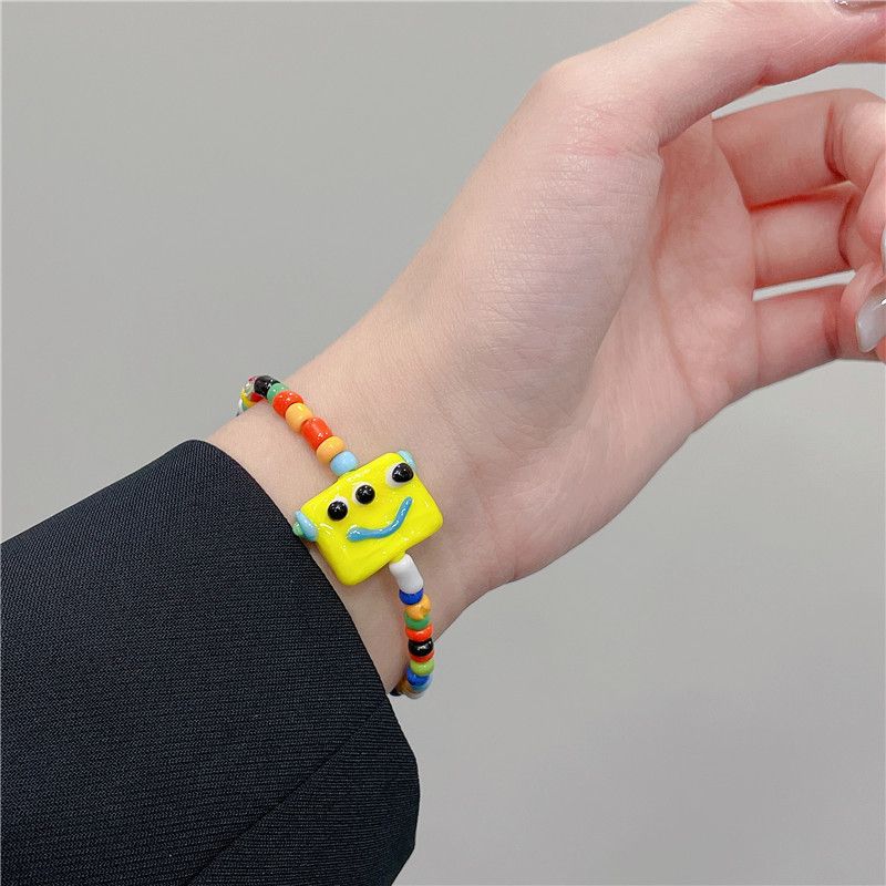 New colorful rice bead bracelets, smiley robots, men's and women's bracelets