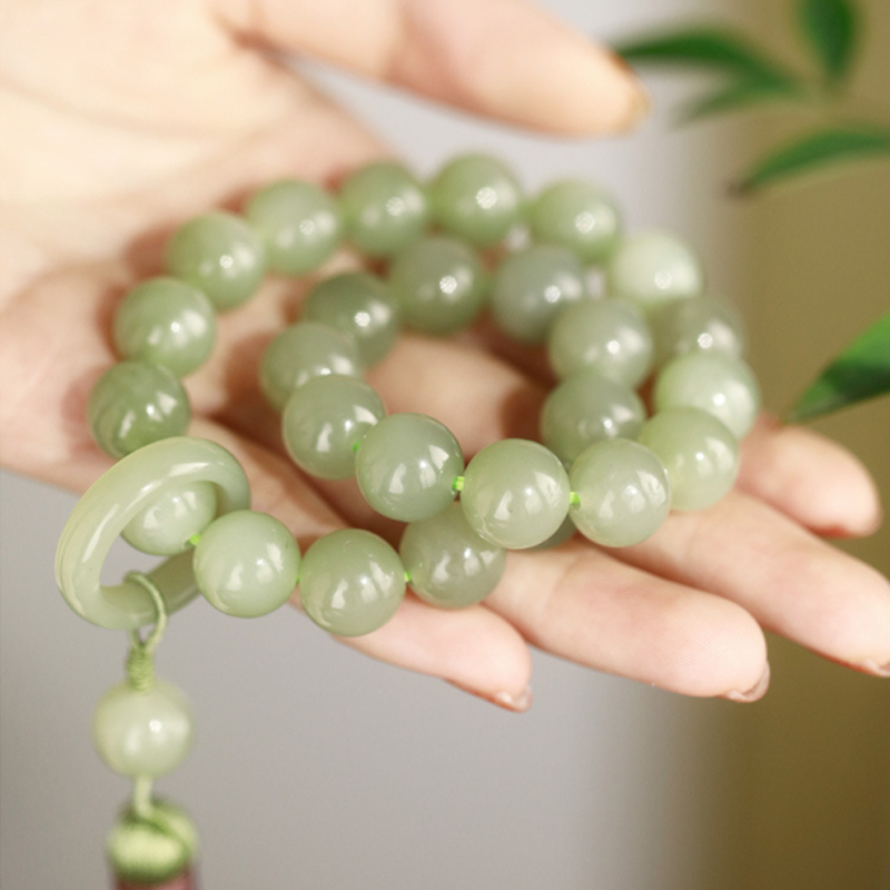 1pc imitation jade meditation hand twisted beads, tassel hand around the finger soft, prayer hand beads