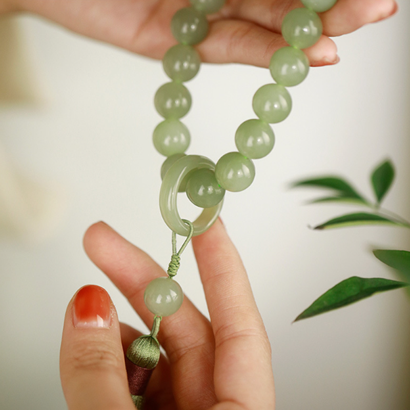 1pc imitation jade meditation hand twisted beads, tassel hand around the finger soft, prayer hand beads