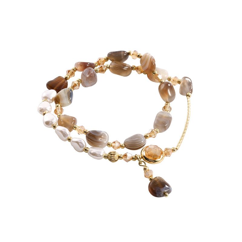 Double-layered imitation natural stone pearl bracelet for women, delicate design, light luxury girlfriend and versatile hand orn