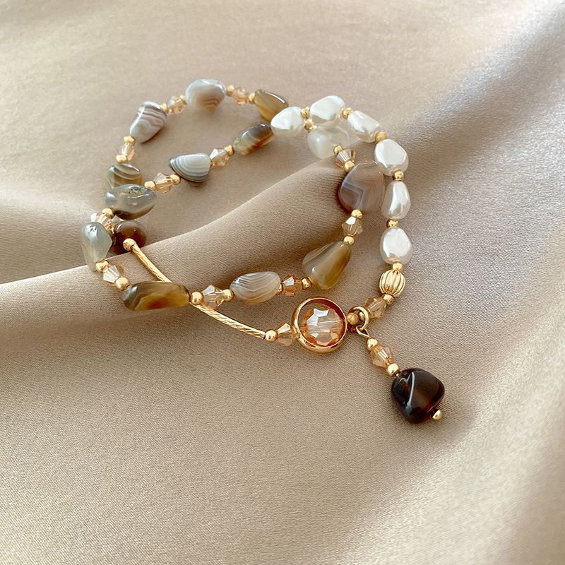 Double-layered imitation natural stone pearl bracelet for women, delicate design, light luxury girlfriend and versatile hand orn