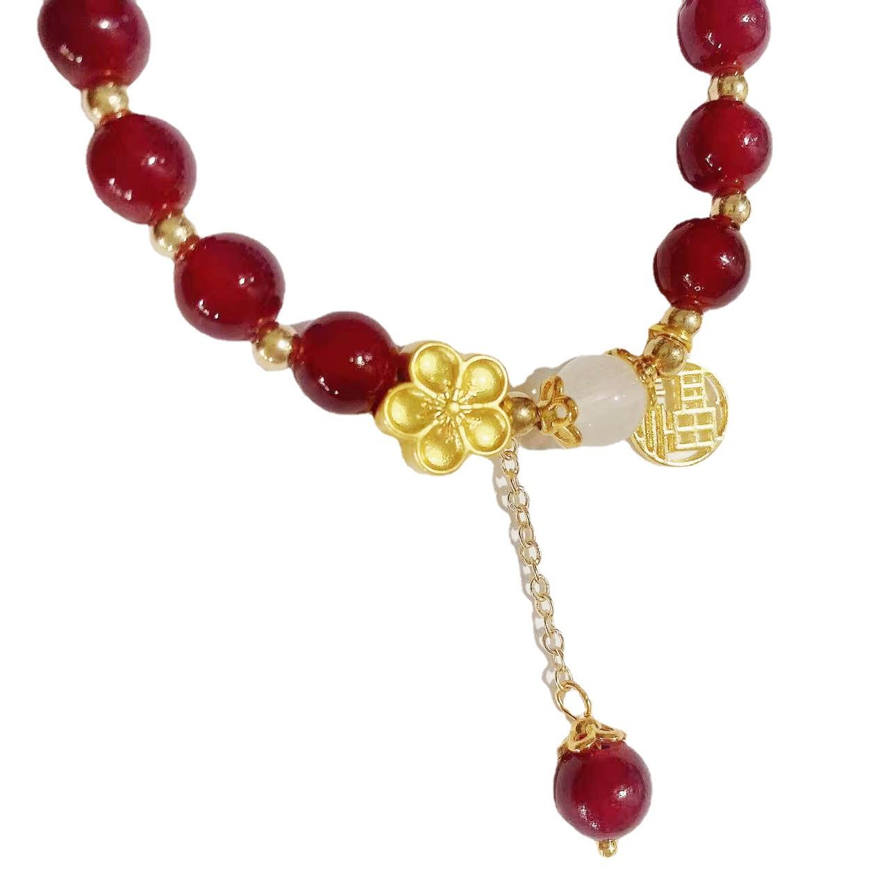 Red beans send acacia new imitation red agate plum blossom bracelet girlfriend bracelet female niche design sense beaded acacia