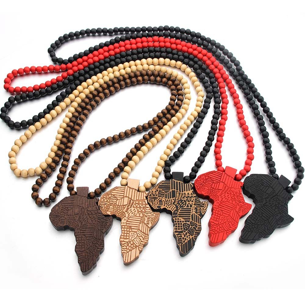 Wooden pendant necklace goodwood Africa map necklace Hip hop necklace