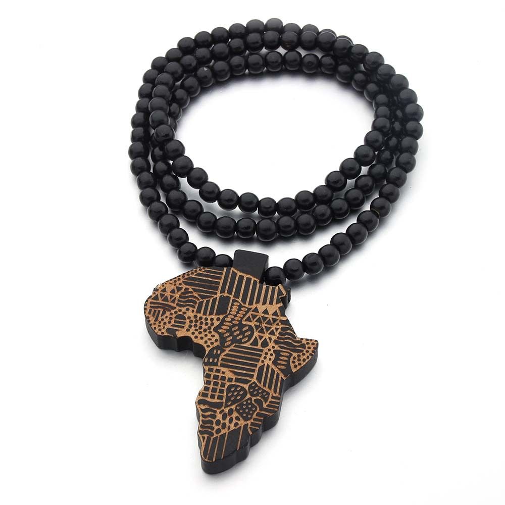 Wooden pendant necklace goodwood Africa map necklace Hip hop necklace