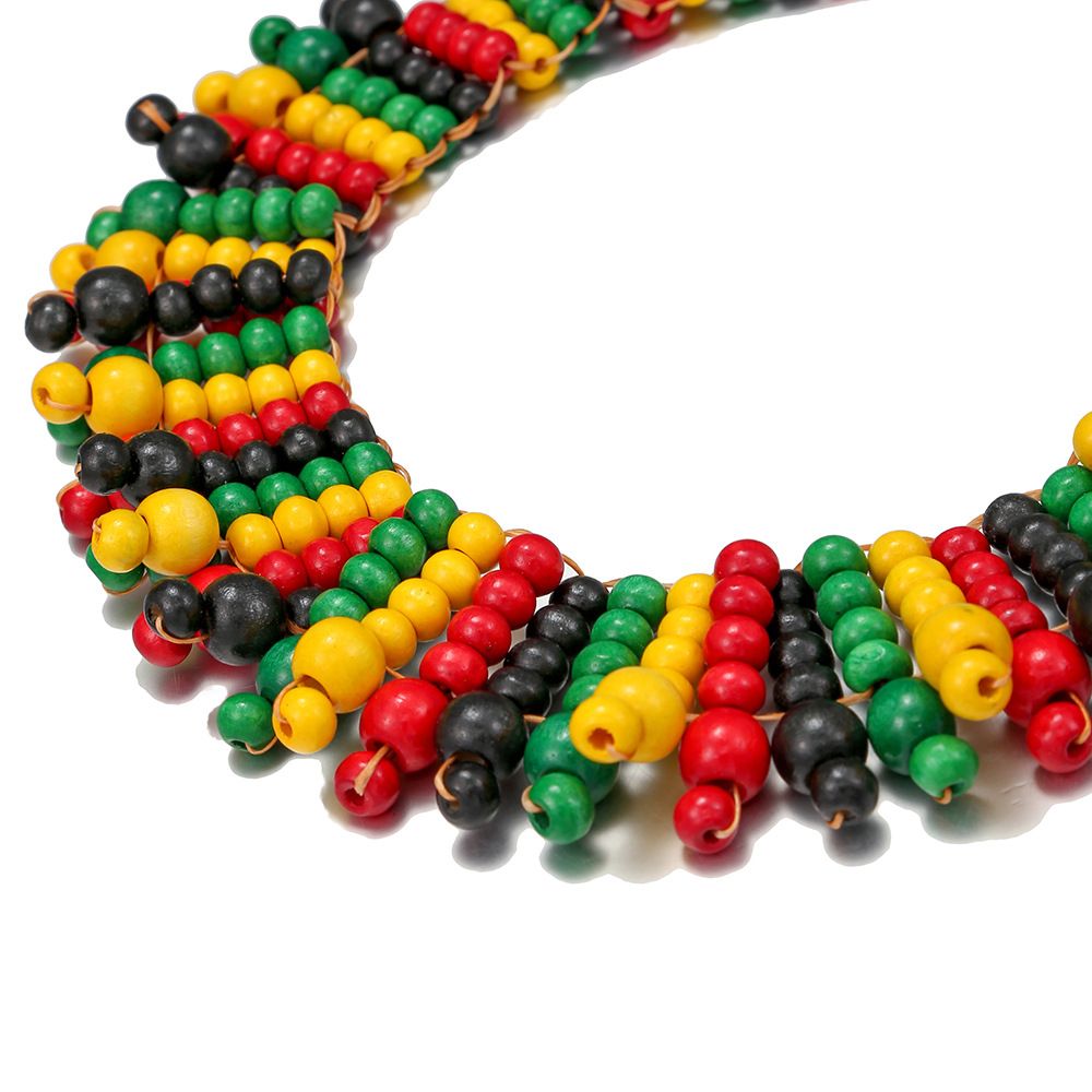 African style wooden bead handmade necklace multi-layered woven colorful beaded necklace