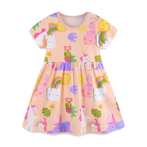 Summer Girls' Short-Sleeve Dress Cartoon Print Casual Cute A-Line Dress for Daily Wear