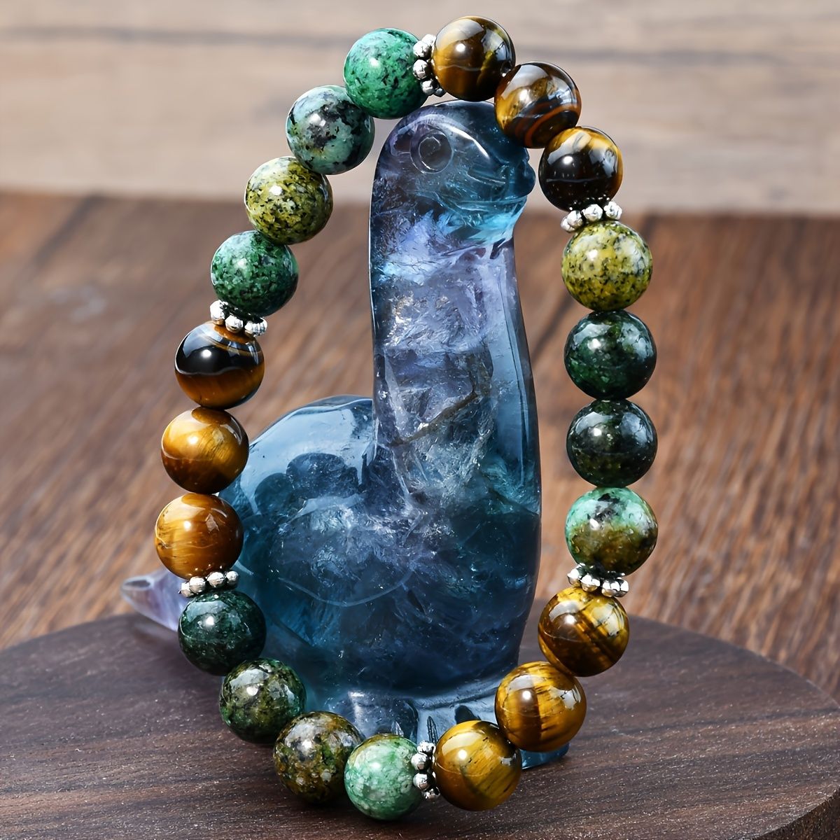 Tiger's eye and African turquoise beaded bracelets for both men and women, as well as courage-enhancing jewelry, stretchable bra