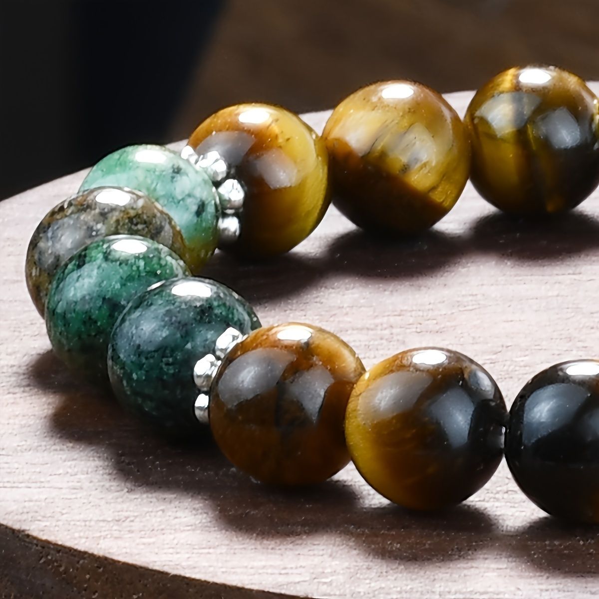 Tiger's eye and African turquoise beaded bracelets for both men and women, as well as courage-enhancing jewelry, stretchable bra