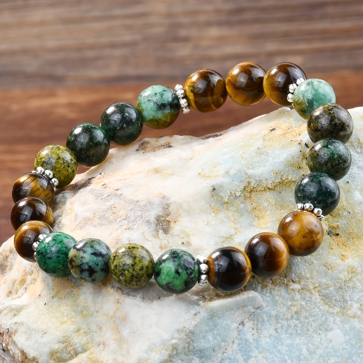 Tiger's eye and African turquoise beaded bracelets for both men and women, as well as courage-enhancing jewelry, stretchable bra