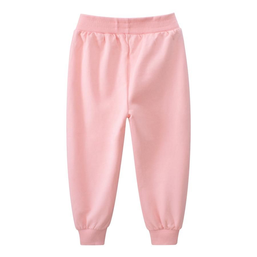 Spring and Autumn Girls' Long Pants with Cute Cat Print - Pink Casual Children's Elastic Waist Sweatpants