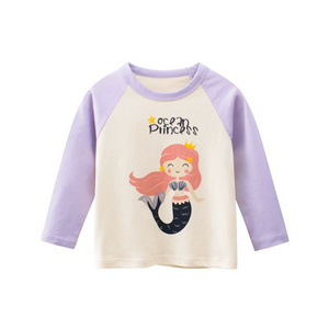 Autumn Girls' Long-Sleeve Cute Print T-Shirt - Children's Patchwork Round-Neck Top, Princess Style Base Layer